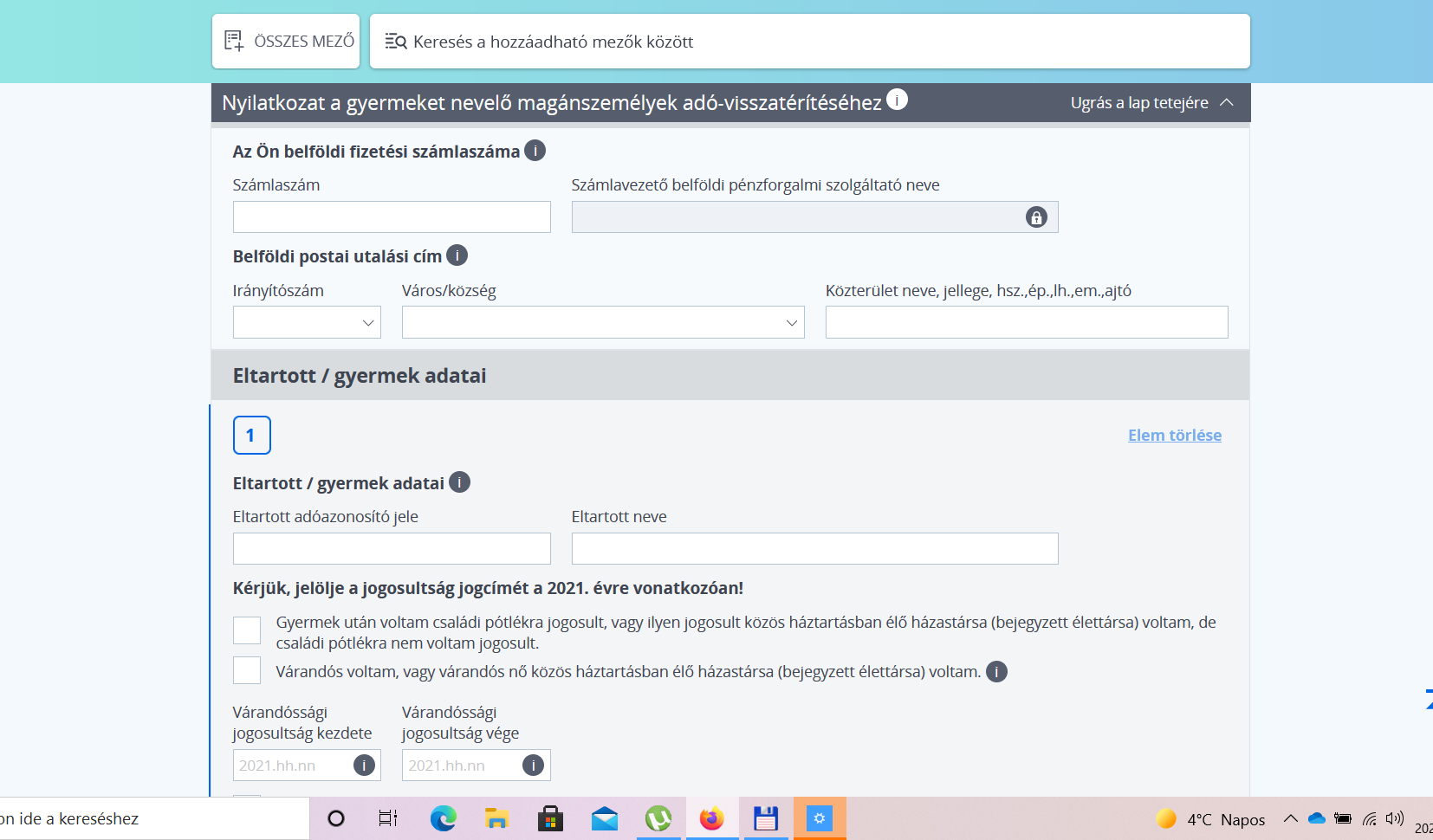 visszado nyomtatvány kitöltése ONYA 2.